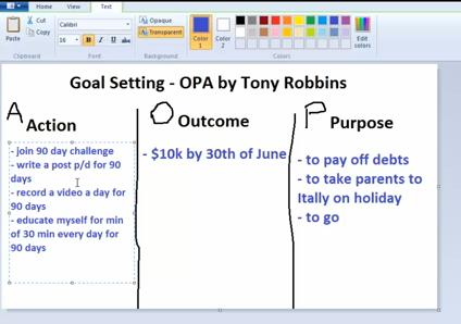tony robbins goal setting template